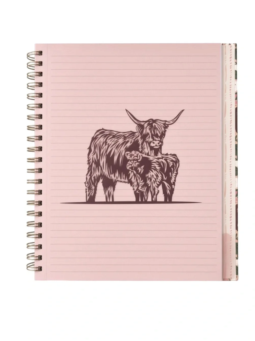 James Burke Highland Cow 5-Subject Spiral Notebook Floral Stickers NEW